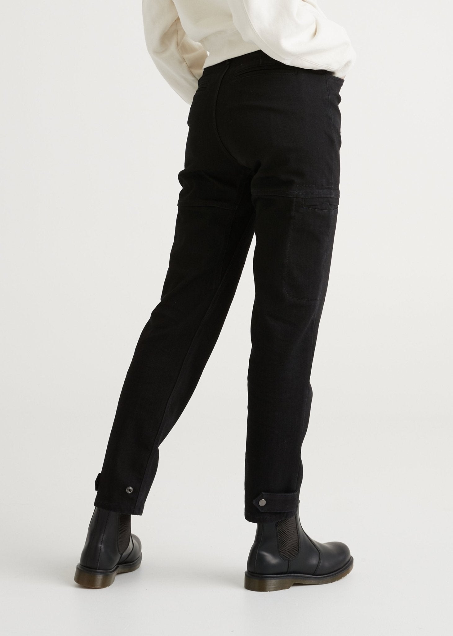 women's black relaxed fit waterproof membrane stretch jeans back