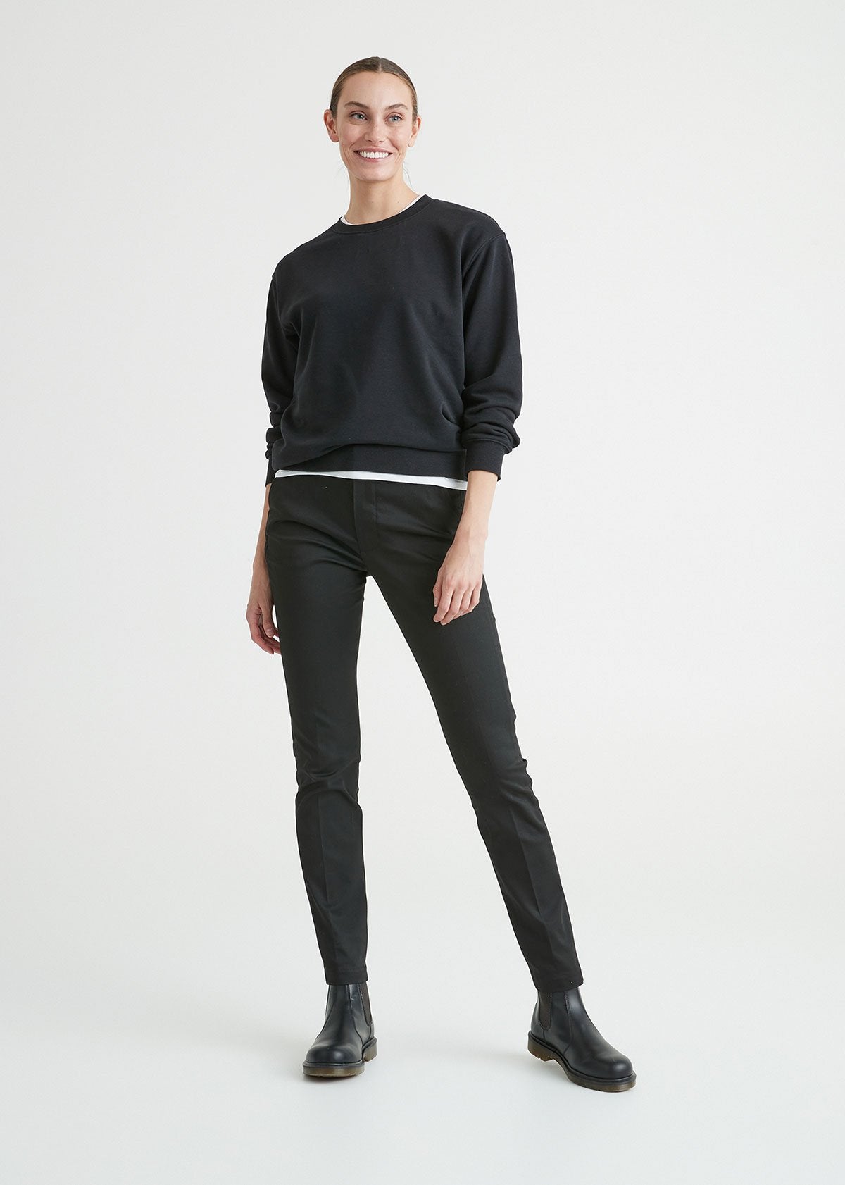 black slim fit stretch dress pant full body