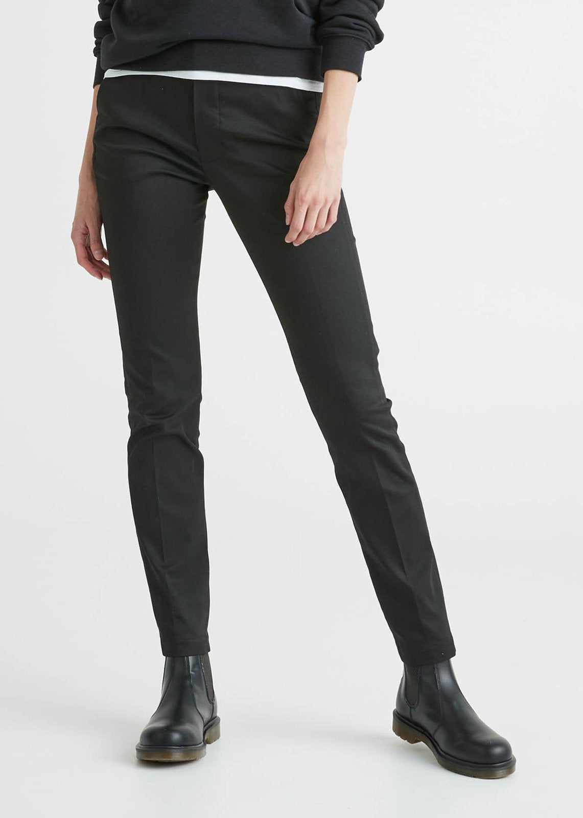 black slim fit stretch dress pant front