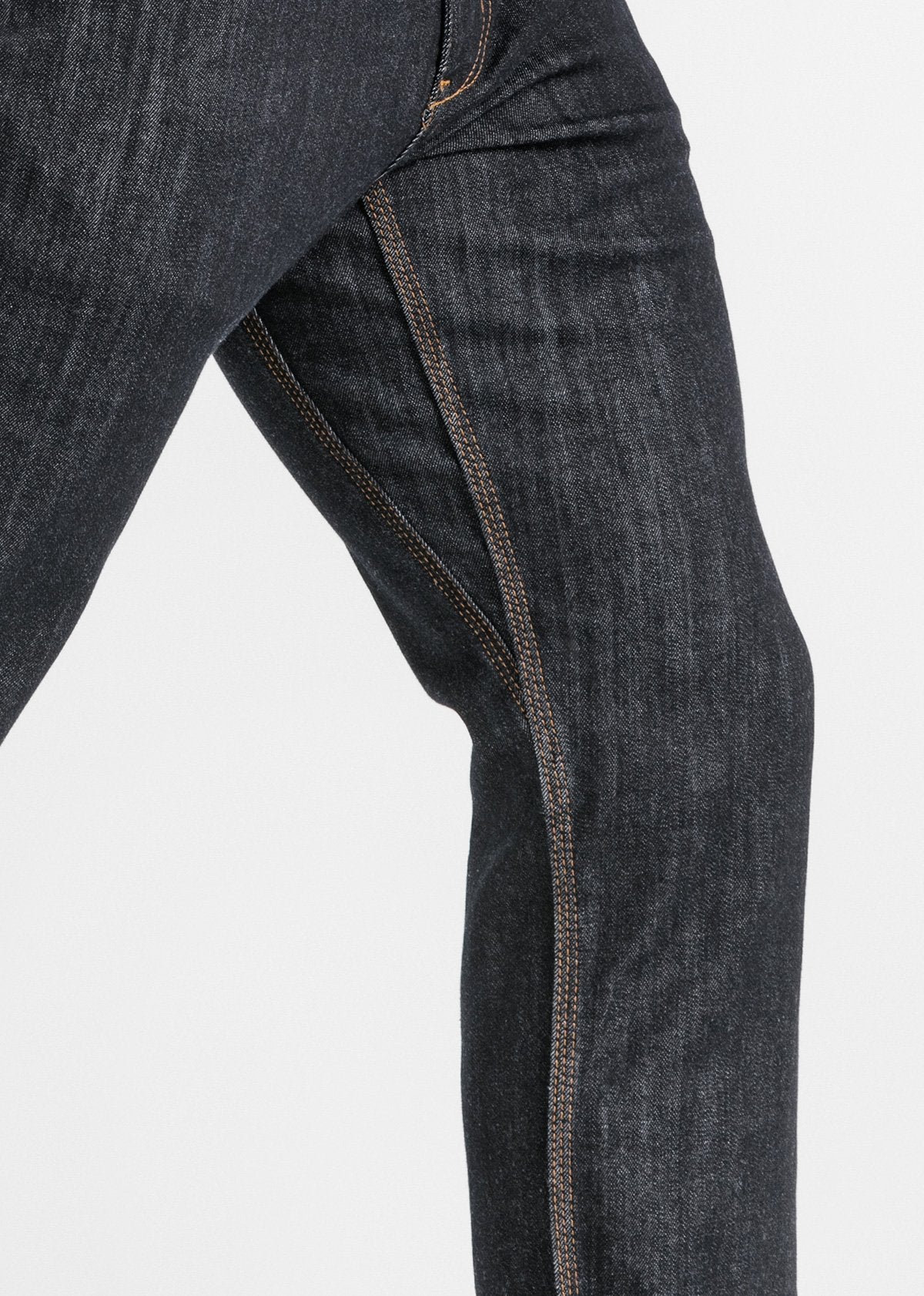 mens dark blue relaxed fit warm stretch jeans gusset detail