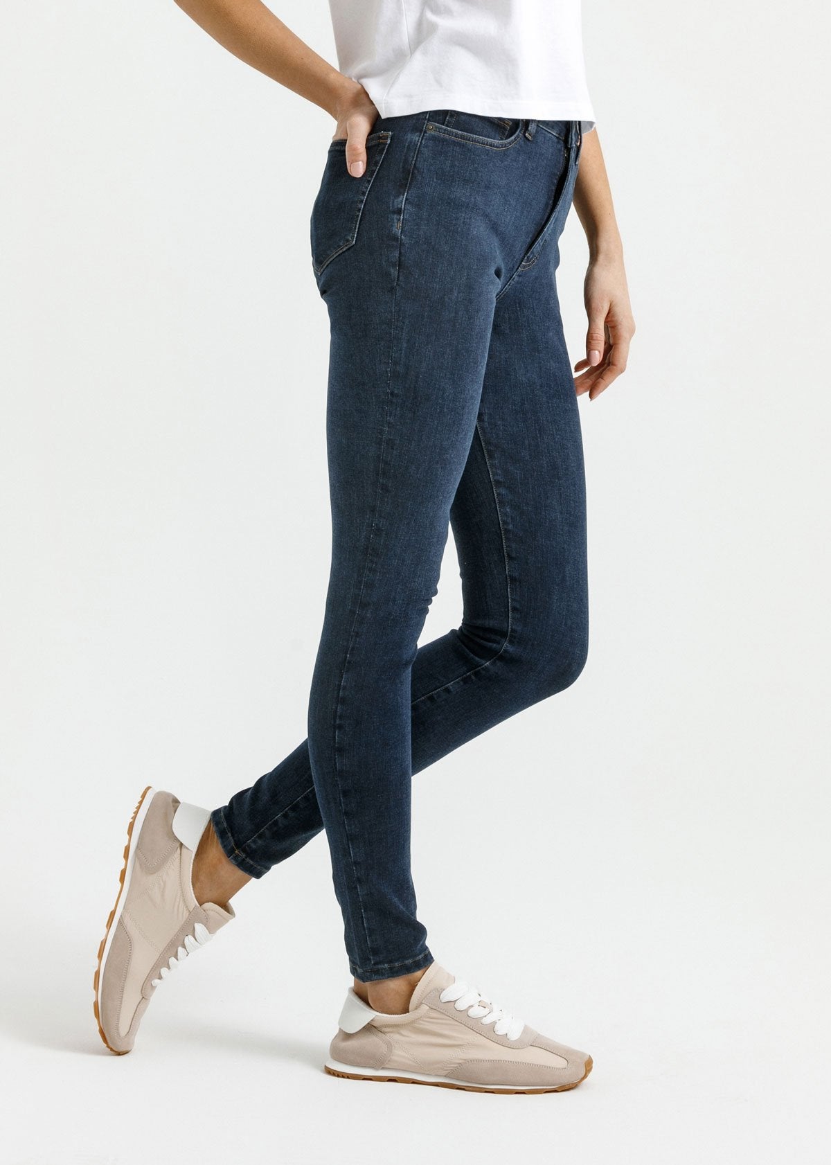 Super High Waisted Stretchy Skinny Jeans - Navy Blue Denim