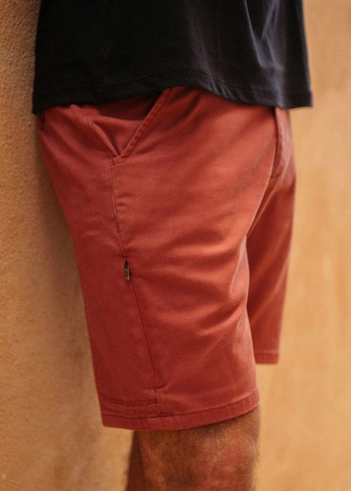 mens dark red lightweight shorts slim side zip pocket lifestyle