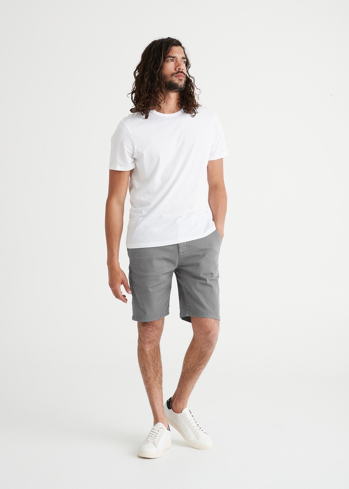 mens lightweight light grey shorts full body