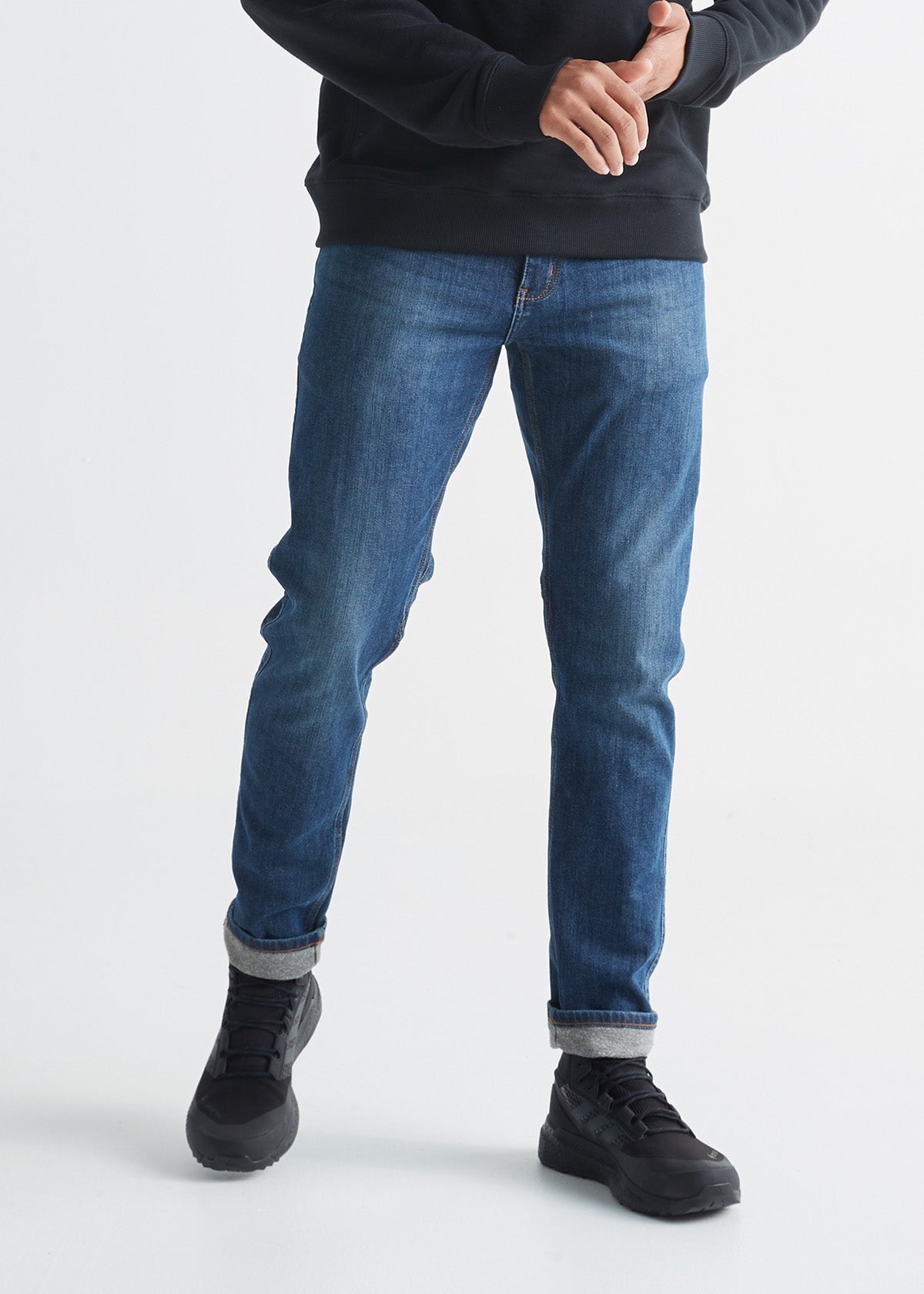 mens light wash slim fit fleece-lined jeans front