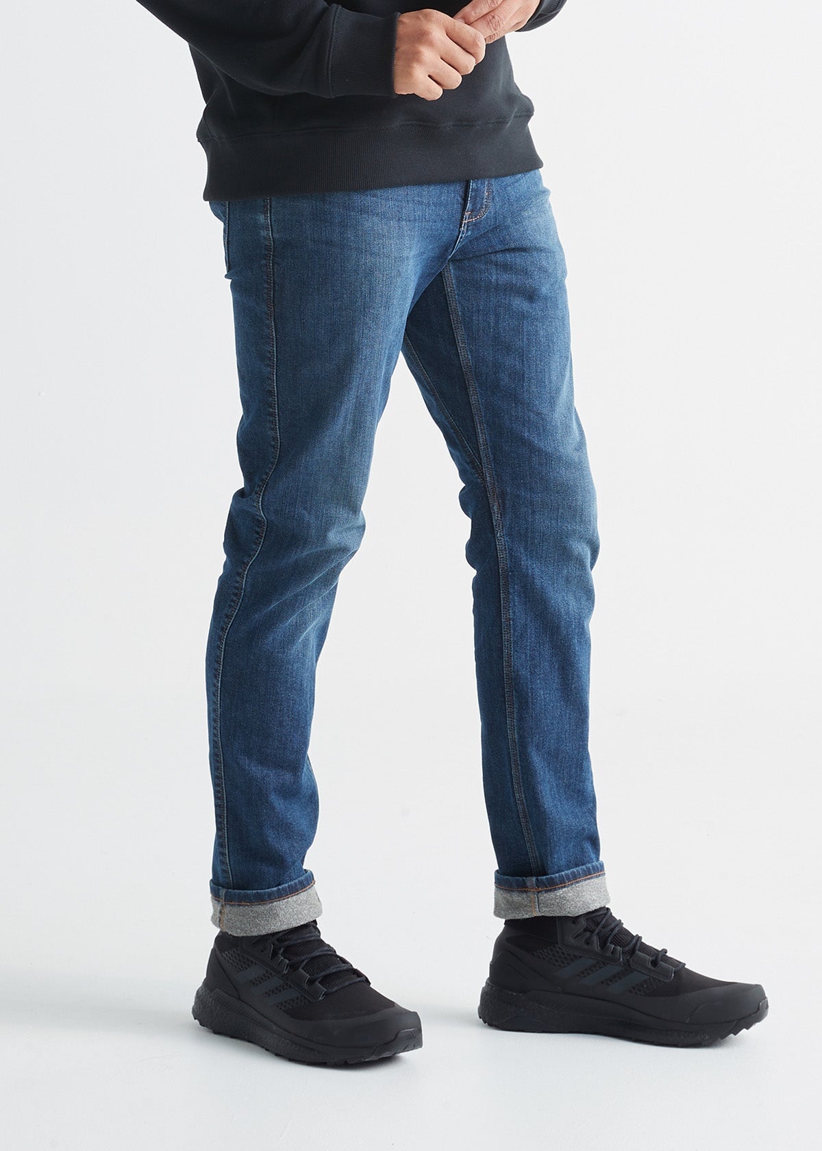 mens light wash slim fit fleece-lined jeans side