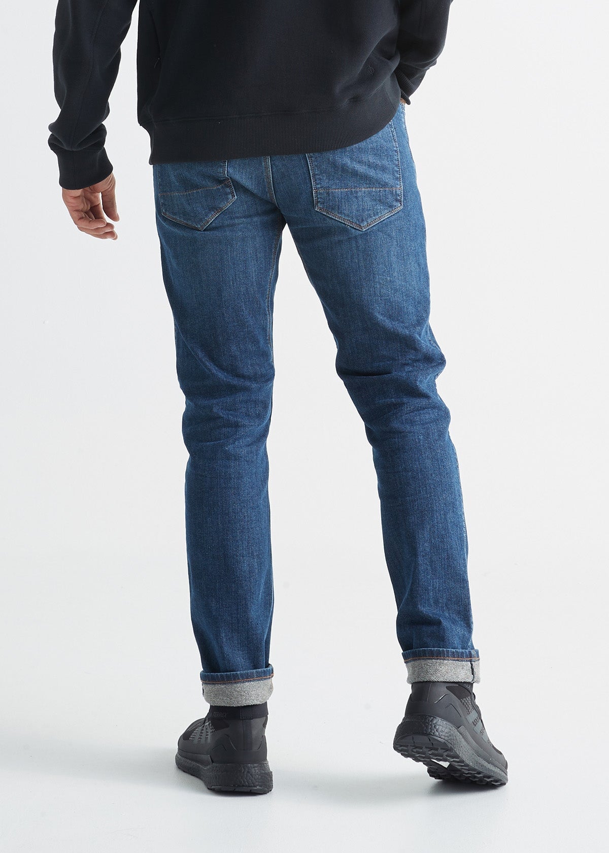 mens light wash slim fit fleece-lined jeans back