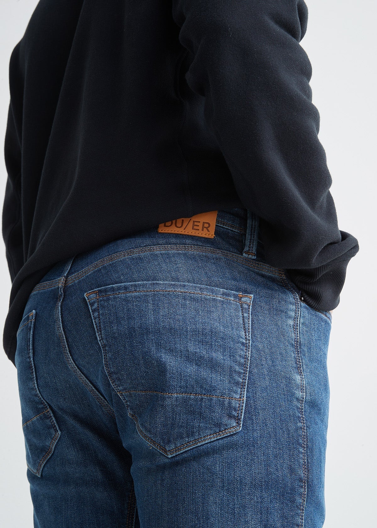 mens light wash slim fit fleece-lined jeans back patch detail