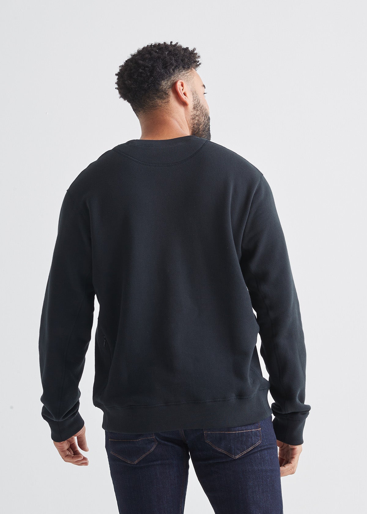 mens black brushed terry performance crew back
