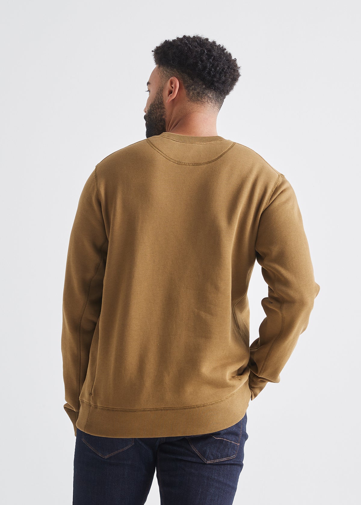 mens brown brushed terry performance crew back