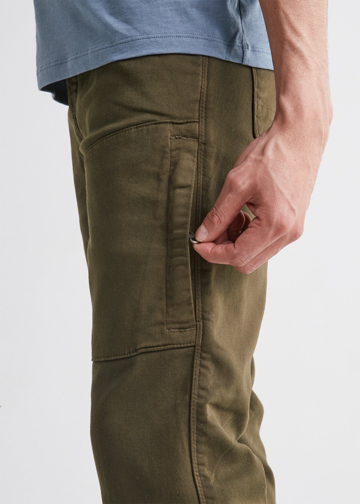 mens army green athletic jogger side zip pocket detail
