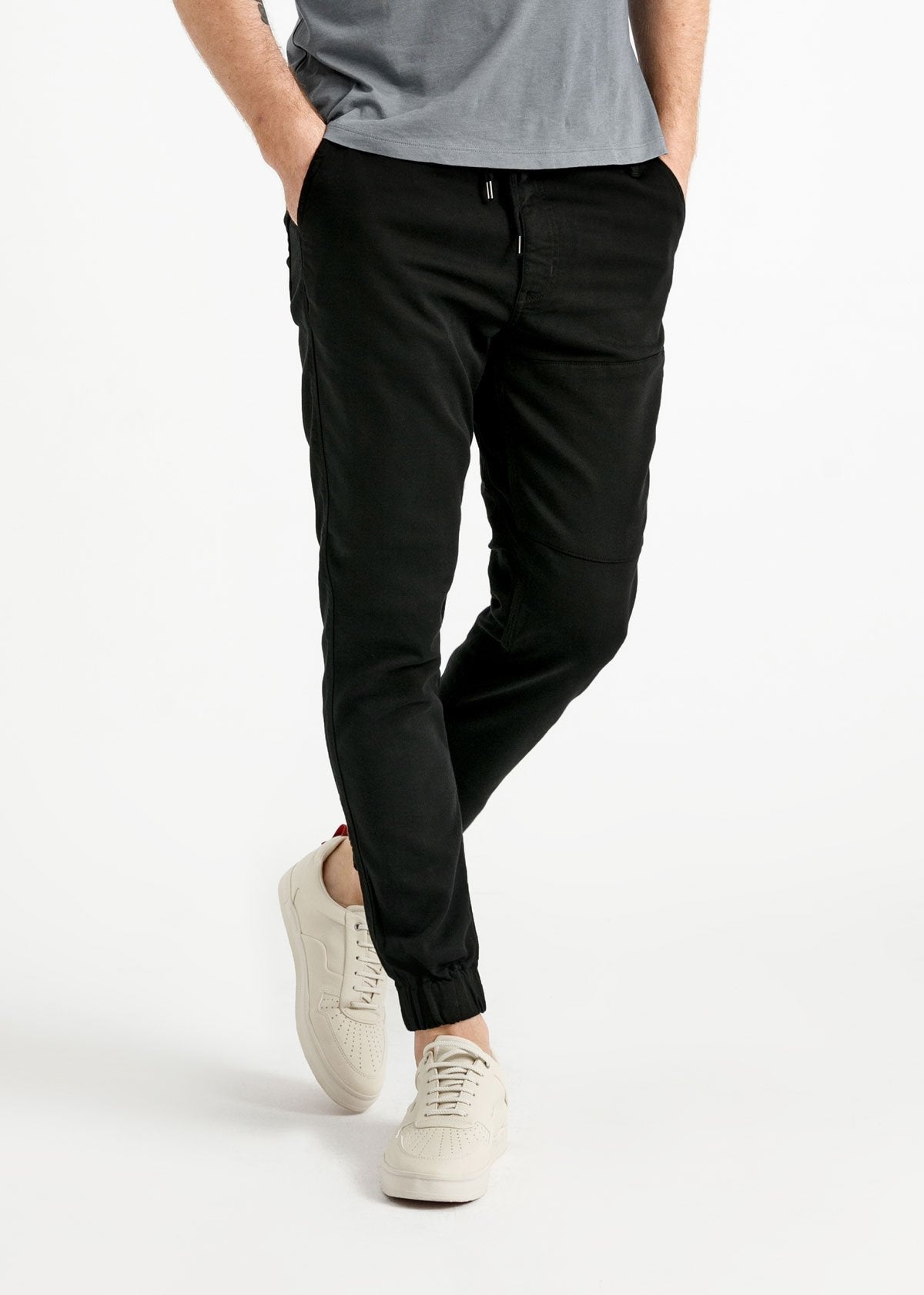 mens black stretch joggers front