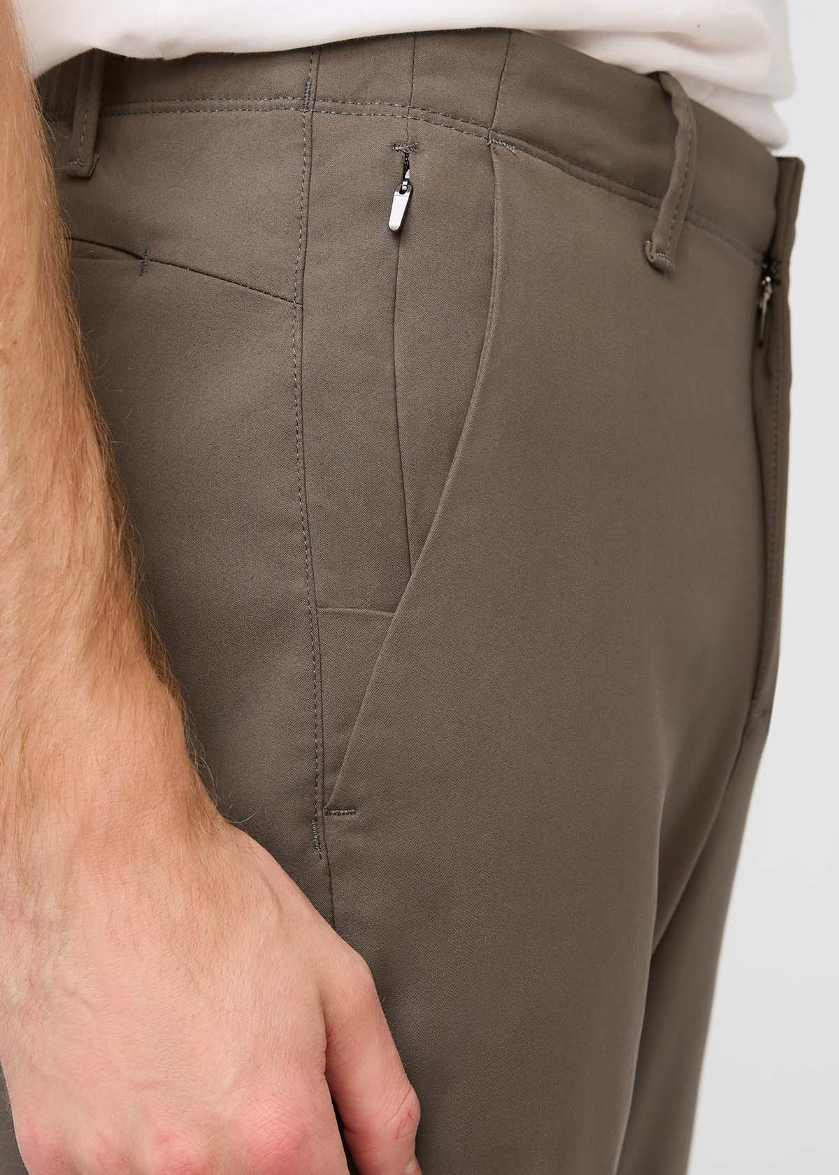 mens grey-green stretch flex pant side zip pocket