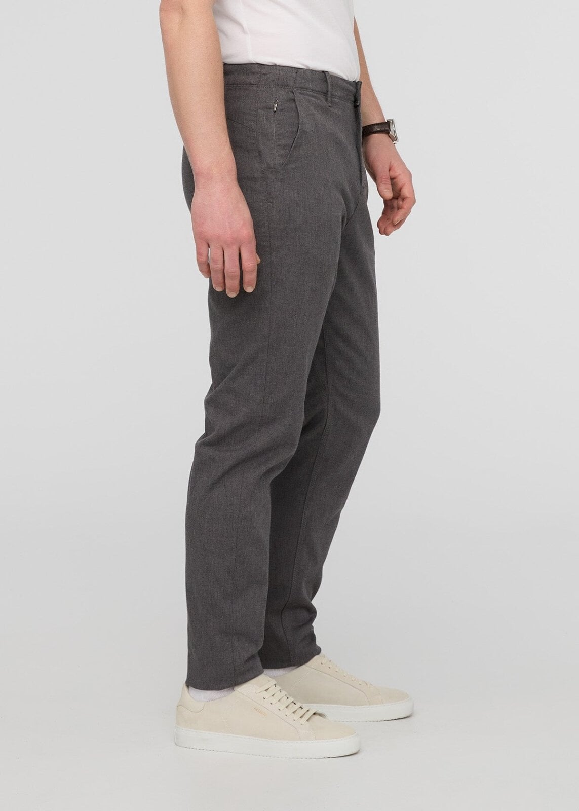 mens stretch heather grey chino pants side