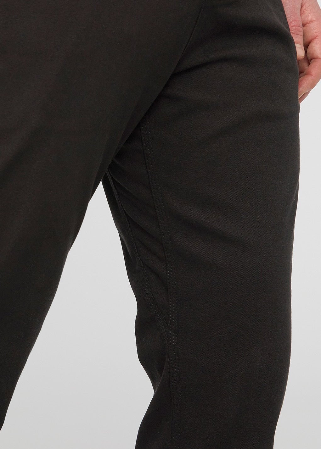 mens stretch black chino pants gusset detail