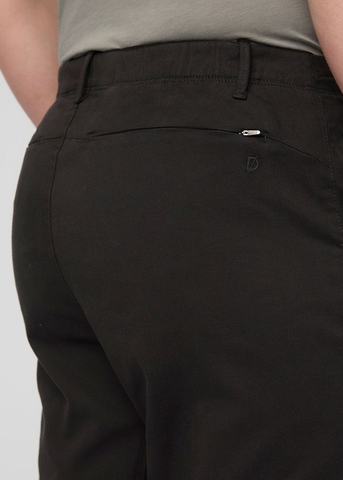 mens stretch black chino pants back zip pocket closed