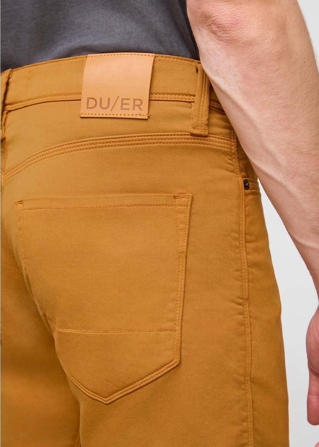 mens yellow slim fit performance short back pocket and patch