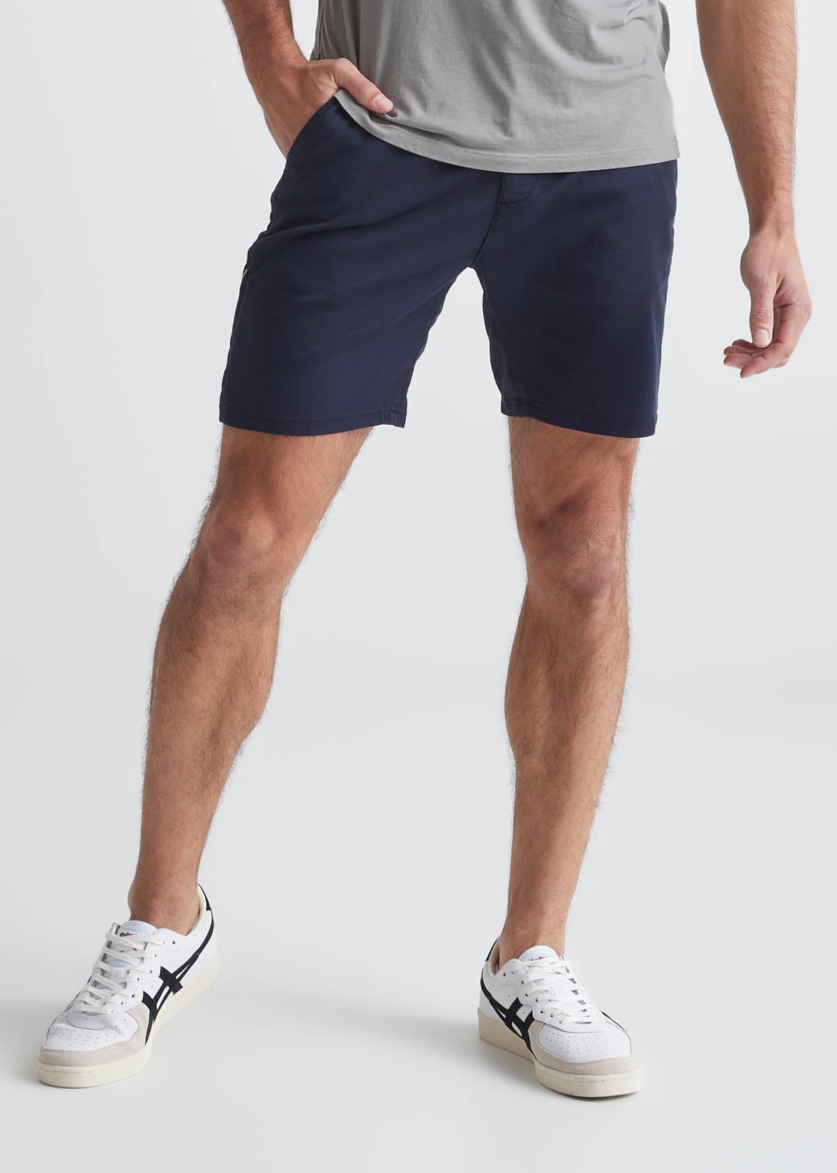 mens dark blue slim fit lightweight shorts front 7