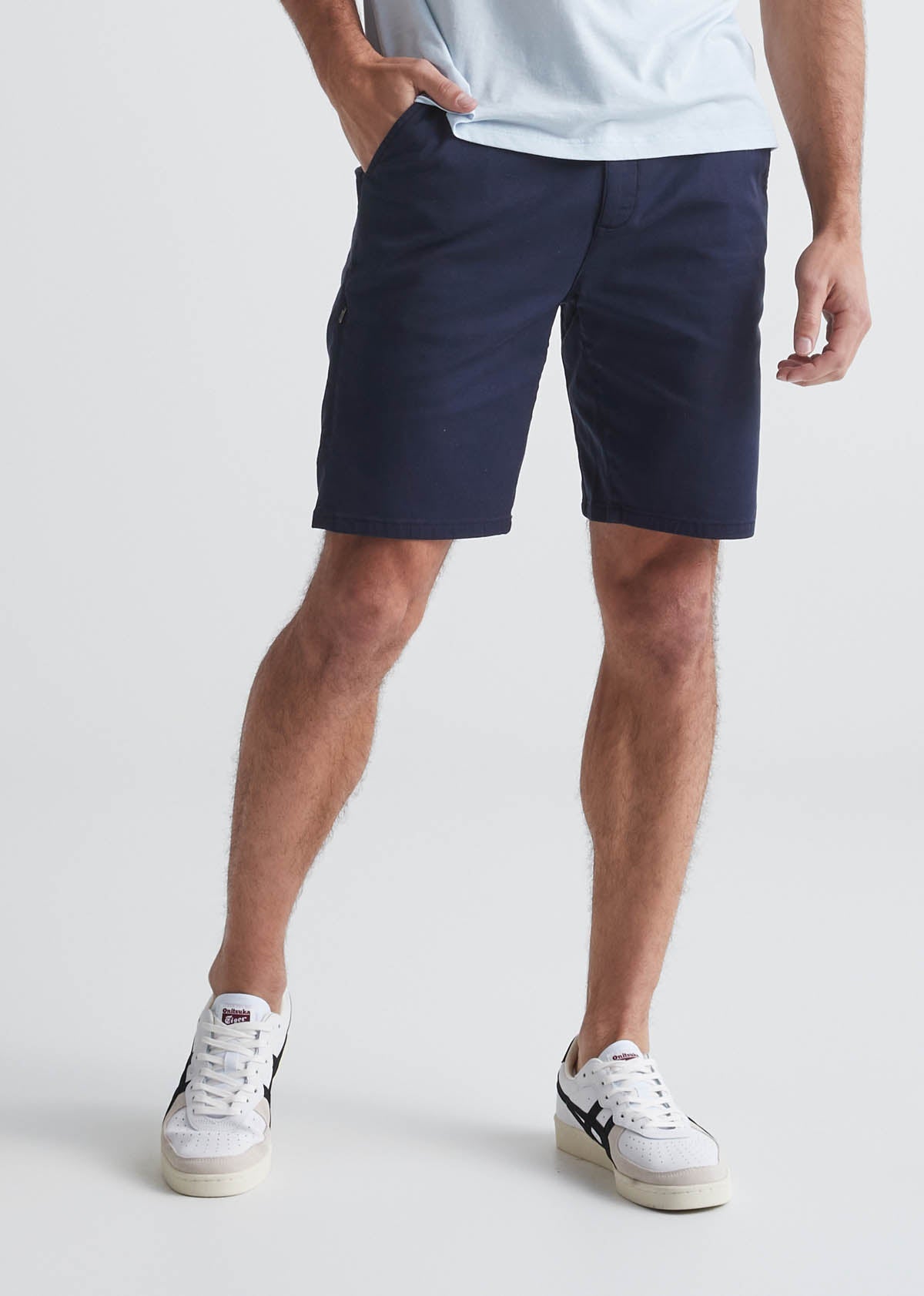 mens dark blue slim fit lightweight shorts front