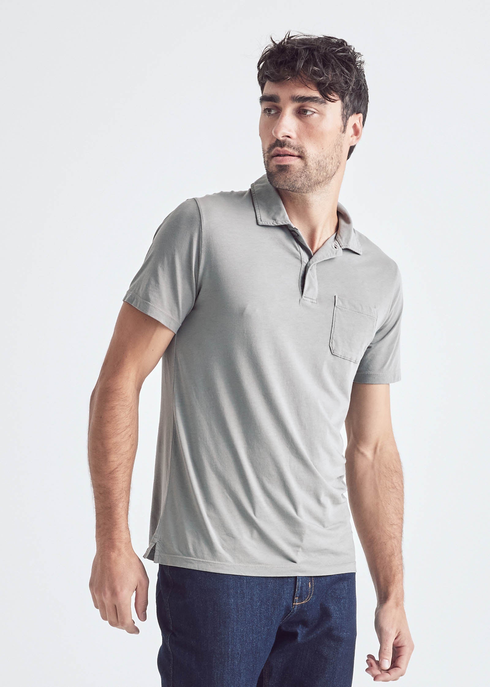 mens grey soft lightweight polo front