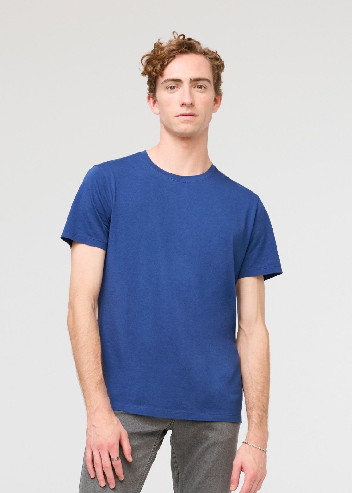 mens 100% pima cotton blue t-shirt front