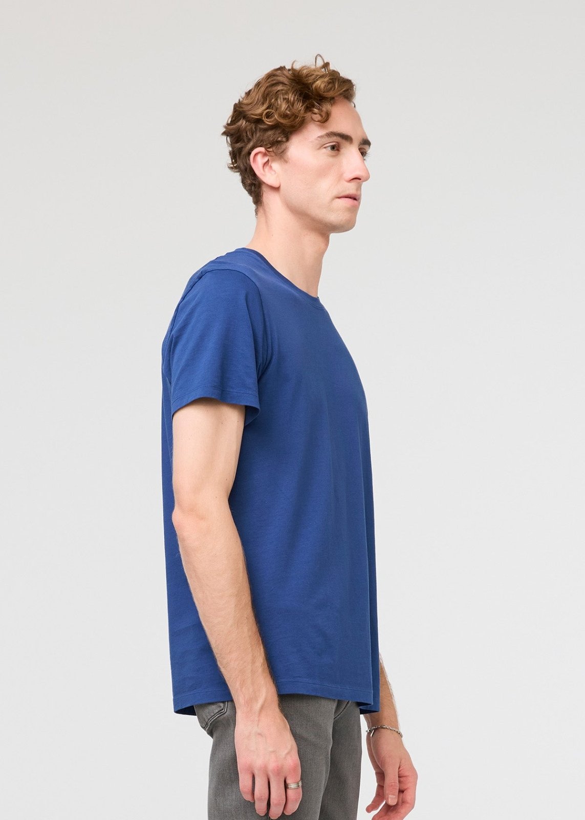 mens 100% pima cotton blue t-shirt side