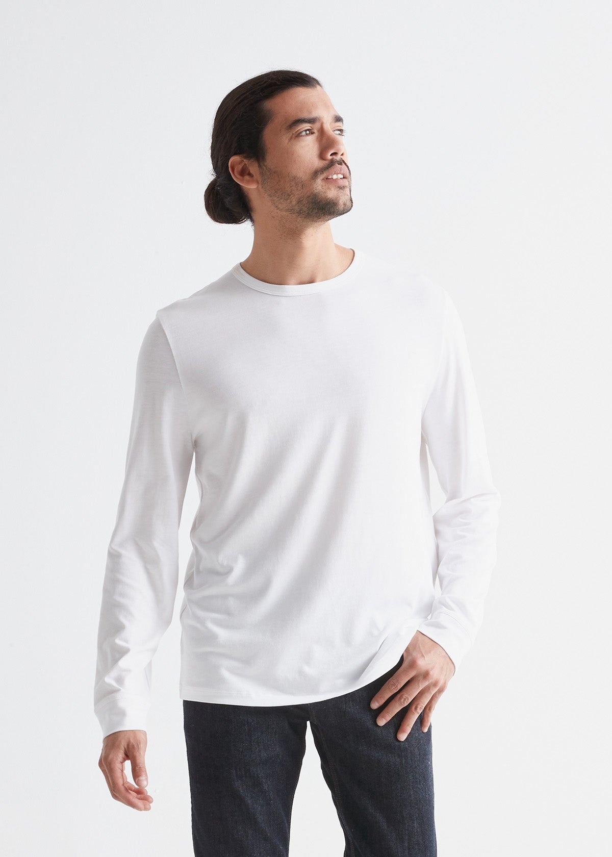 mens white midweight long sleeve tee front