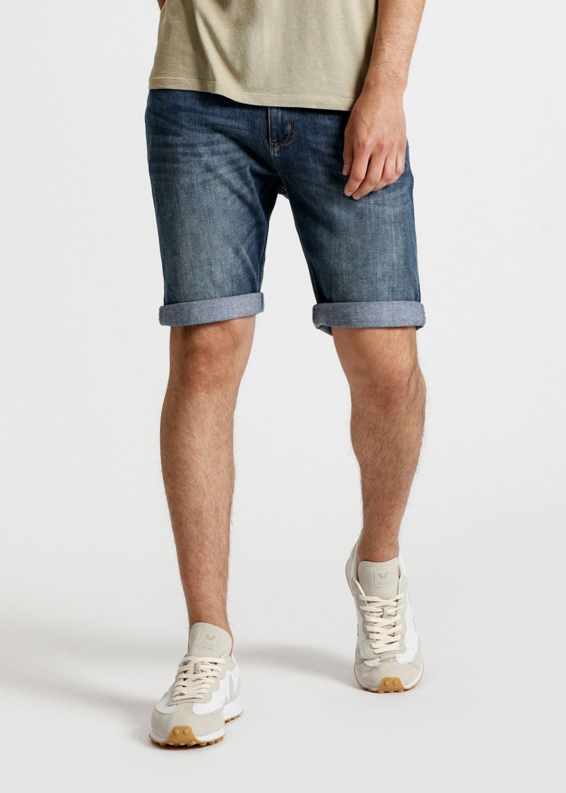 Light wash slim fit performance denim short front