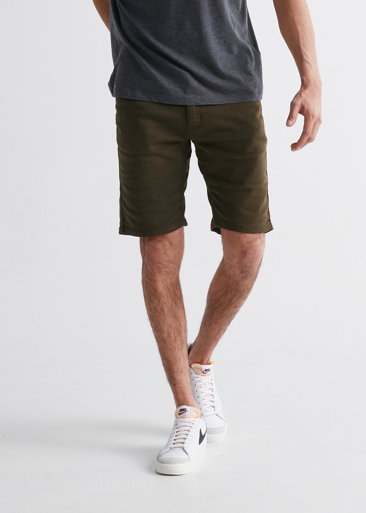 mens army green slim fit performance short front