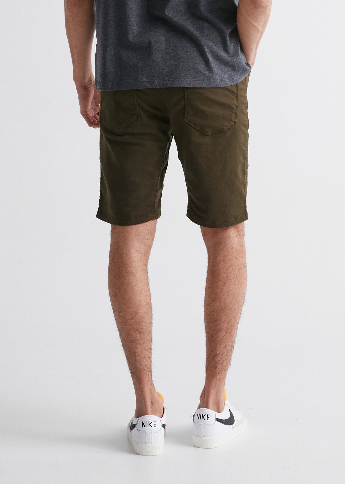 mens army green slim fit performance short back
