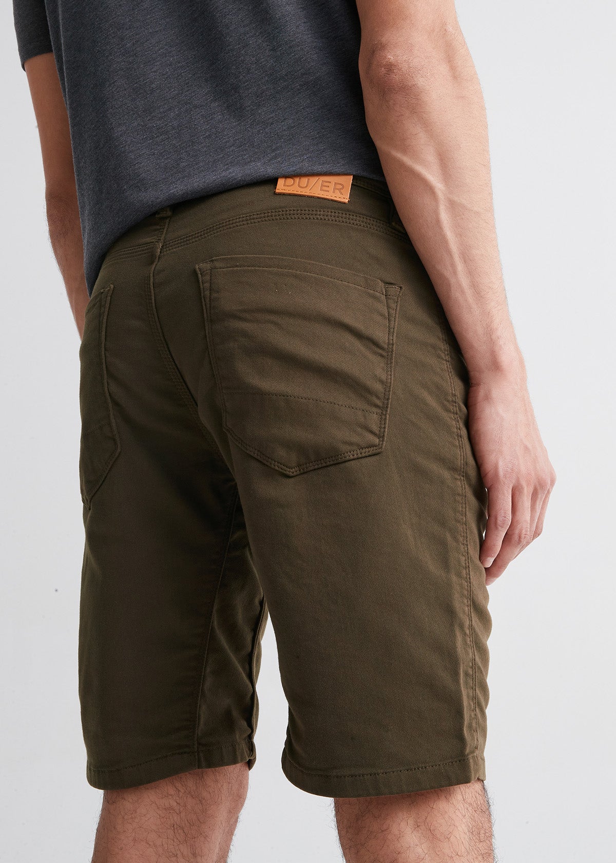 mens army green slim fit performance short back detail