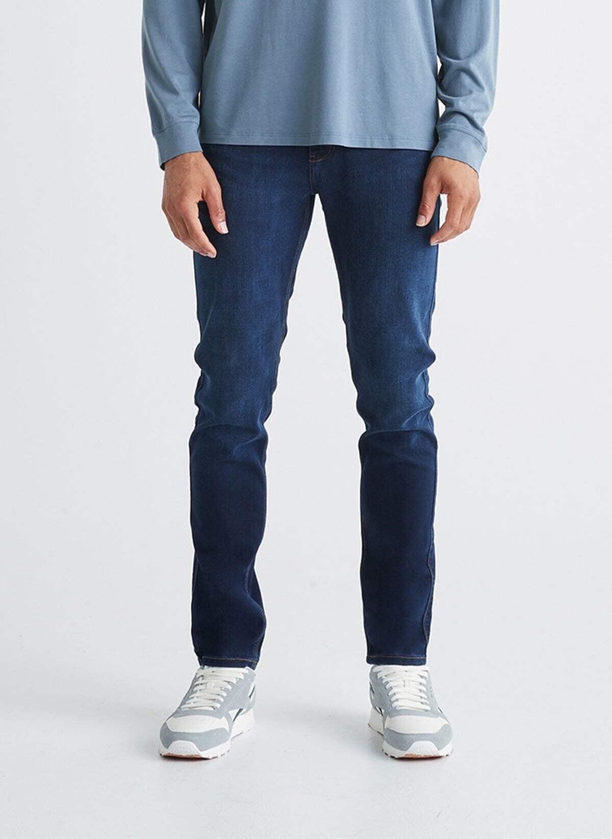 mens dark stone slim fit stretch jeans front