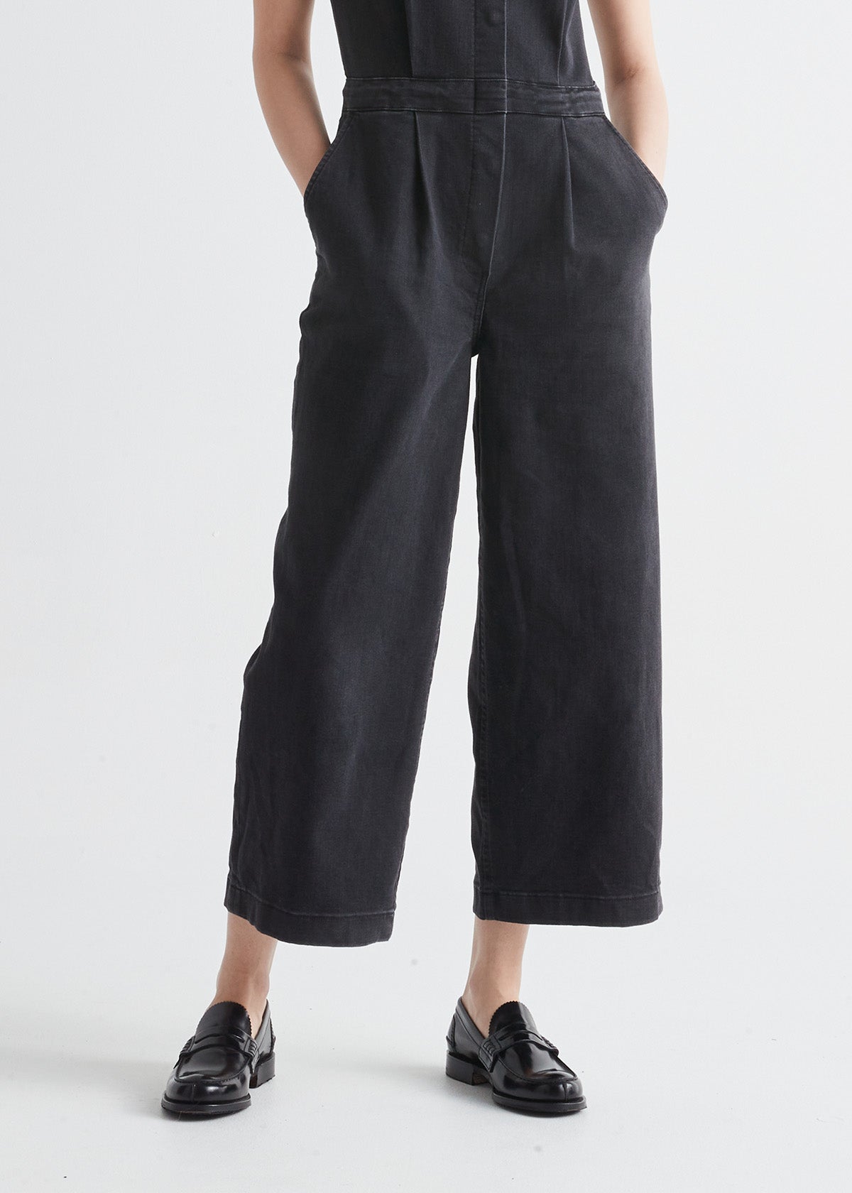 Performance Denim Tailored Jumpsuit - Washed Black