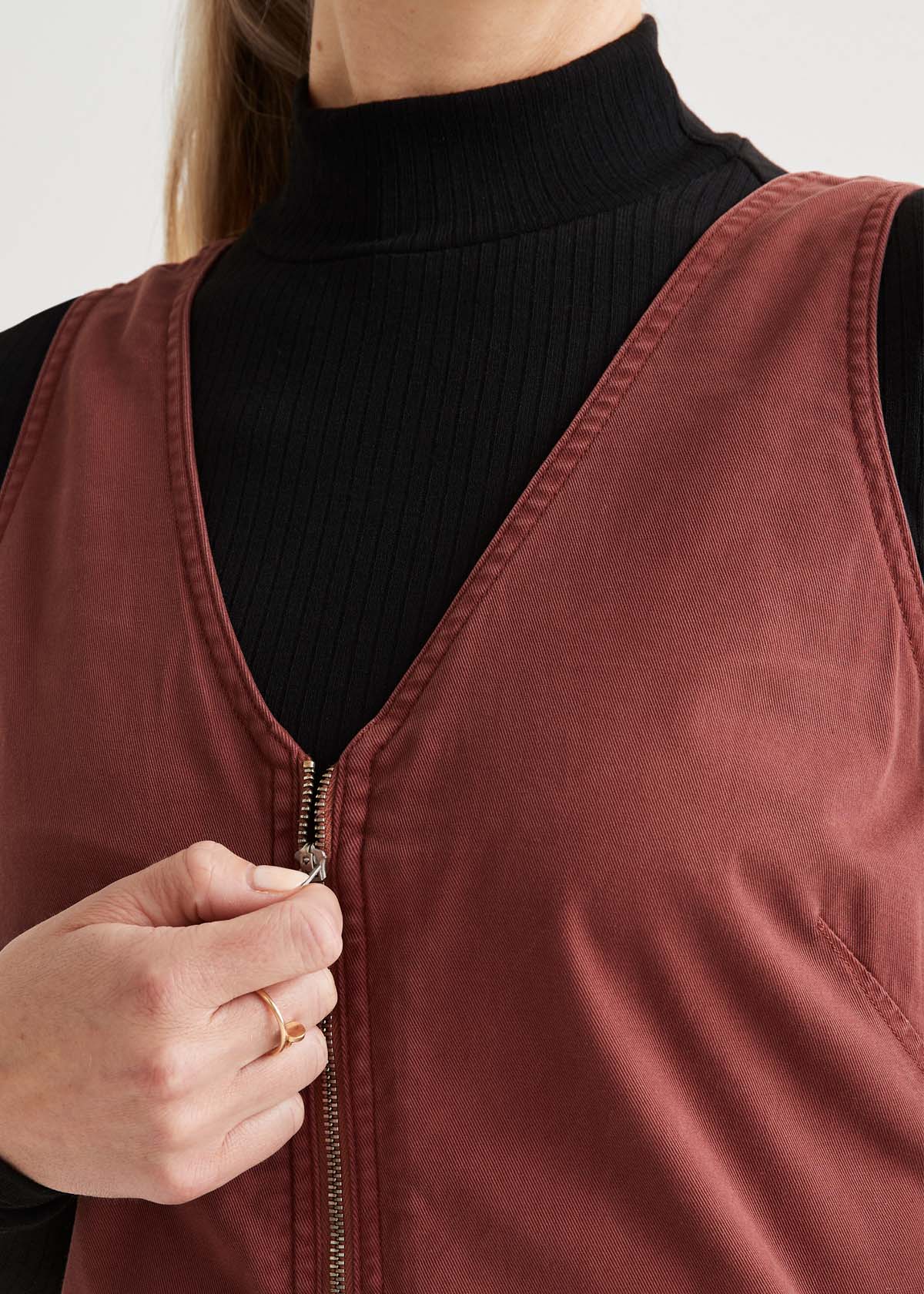 womens copper live free jumpsuit front zipper detail