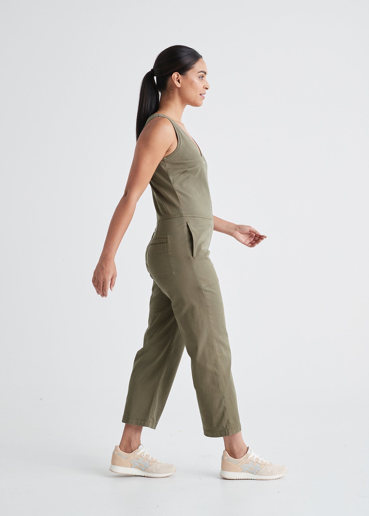 womens green live free jumpsuit full body side