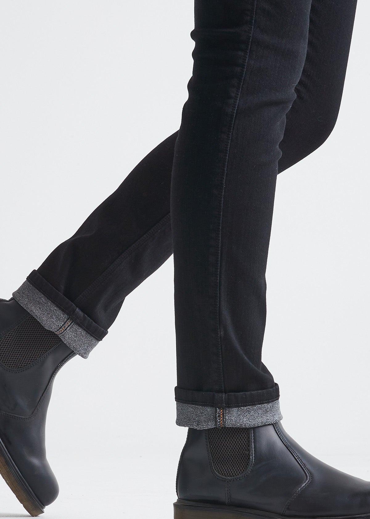 womens black slim fit stretch fleece-lined jeans cuff detail
