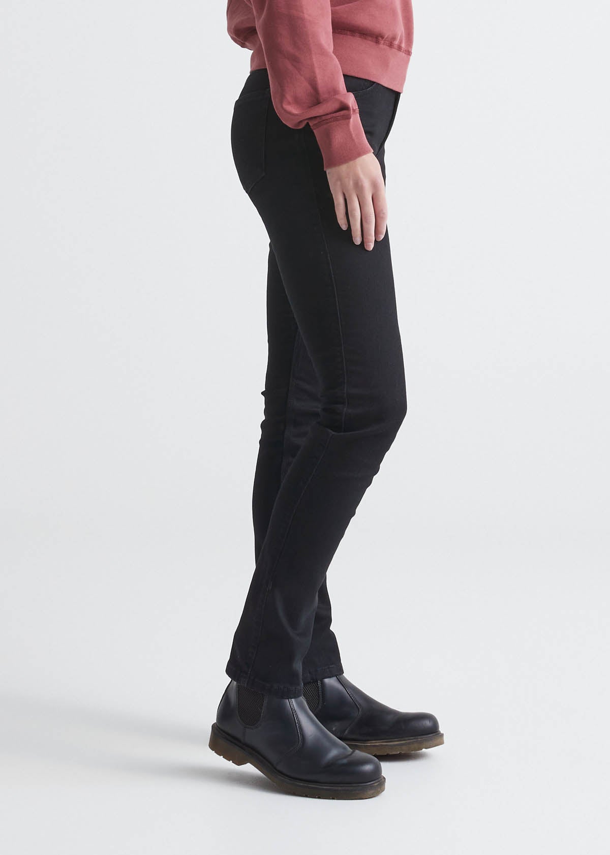womens black slim fit stretch fleece-lined jeans side