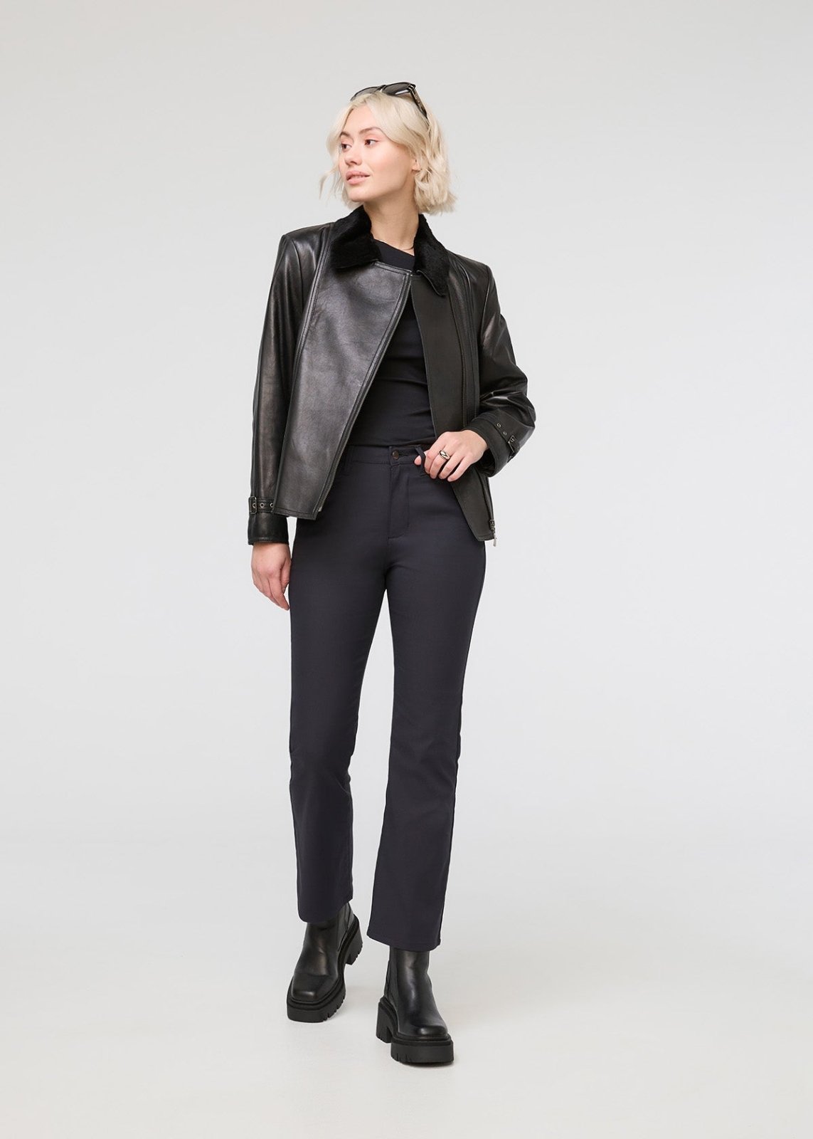 womens black crop kick flare pant full body