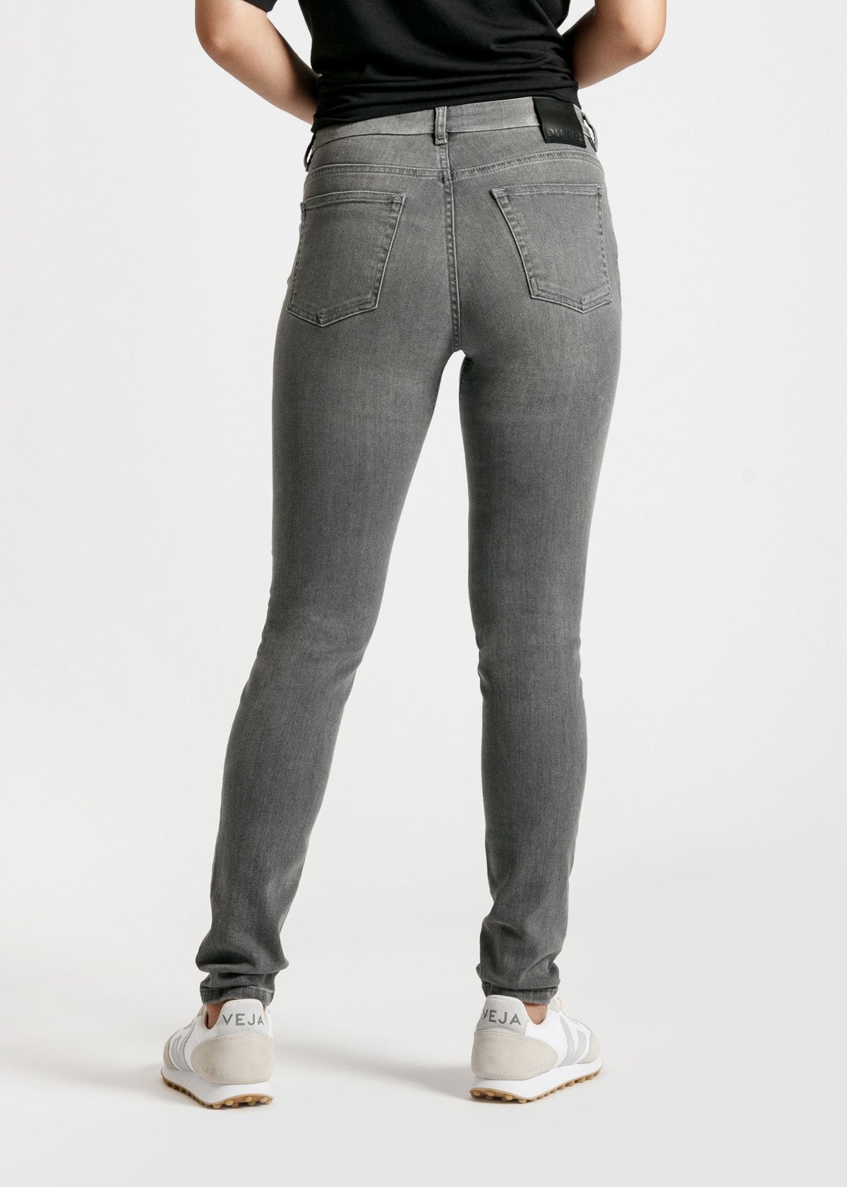 womens grey mid rise skinny fit stretch jeans back