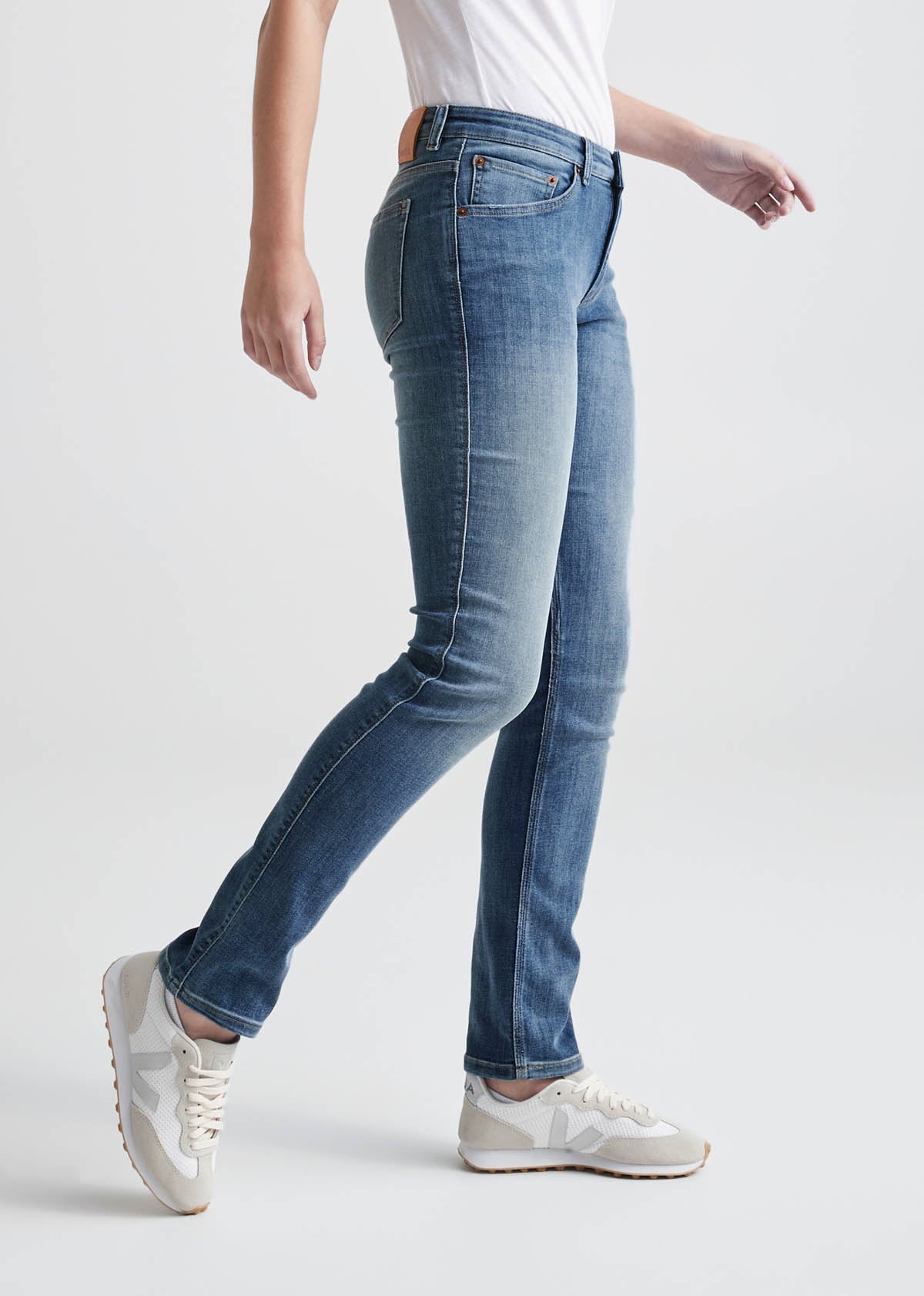 womens light blue slim straight stretch jeans side