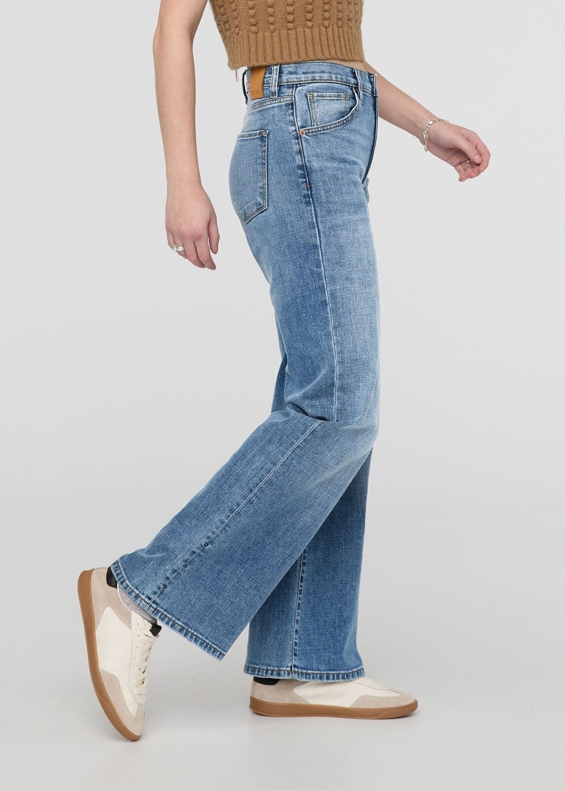 womens high rise wide leg blue jeans side