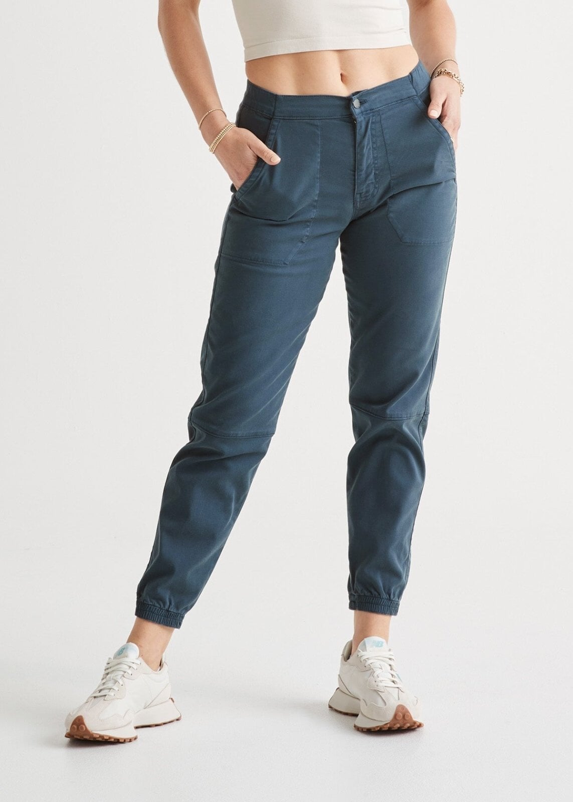 womens high rise blue athletic jogger front