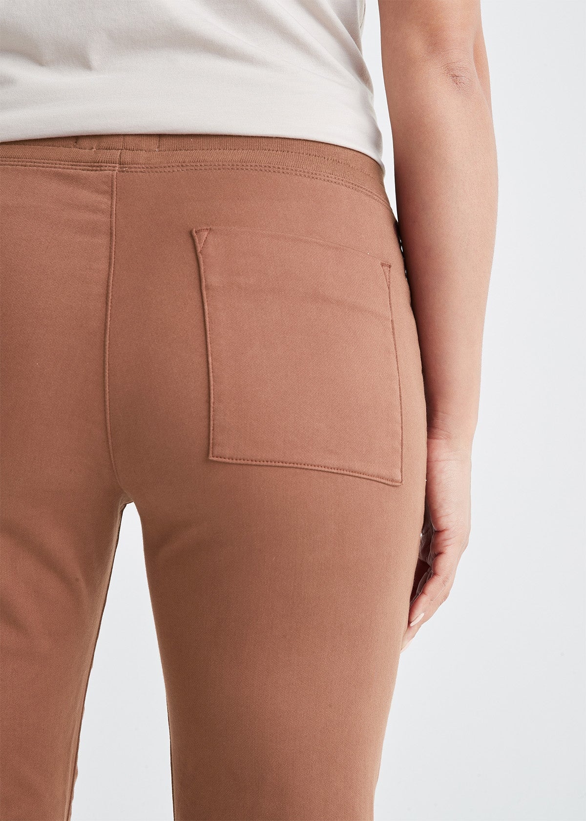 womens burnt orange crop sweatpant back pocket detail