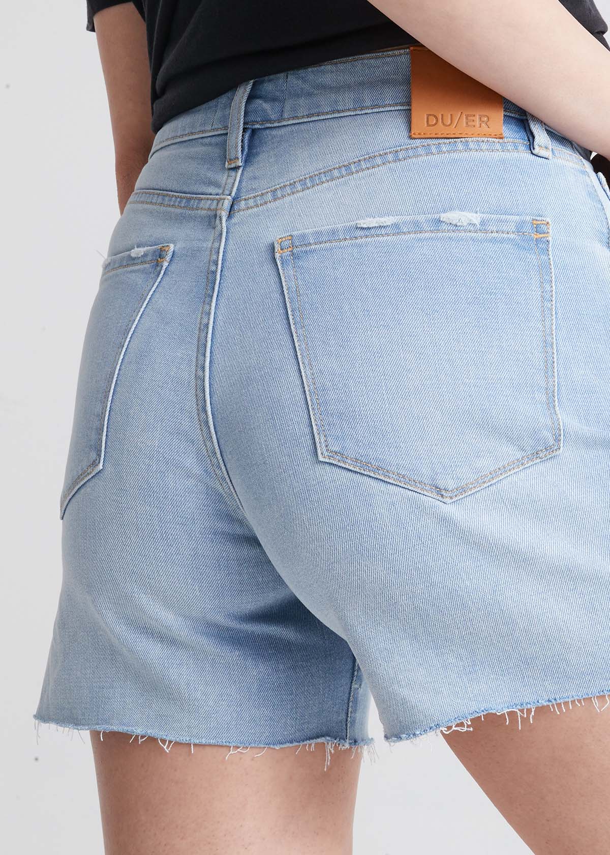 womens light blue high rise stretch denim short back pocket detail
