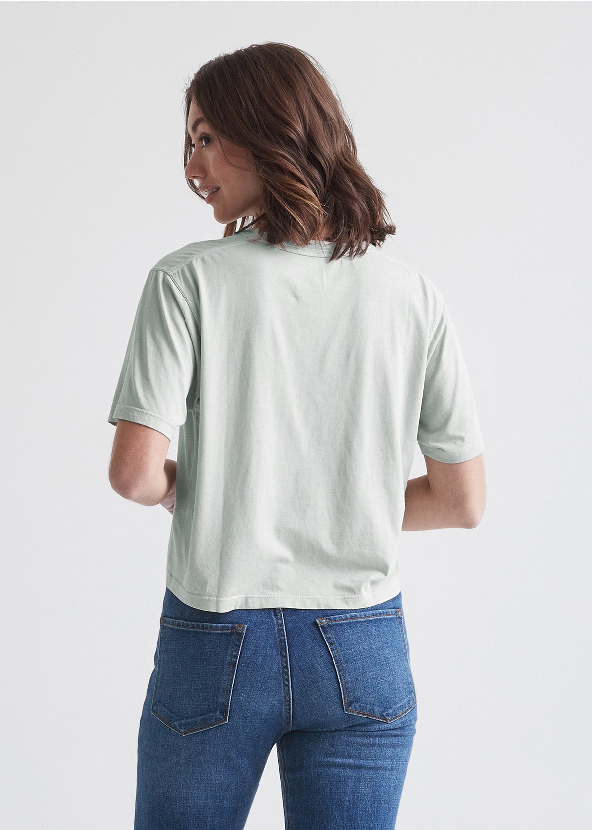 Women's Light Green Soft Lightweight Crop T-Shirt Back