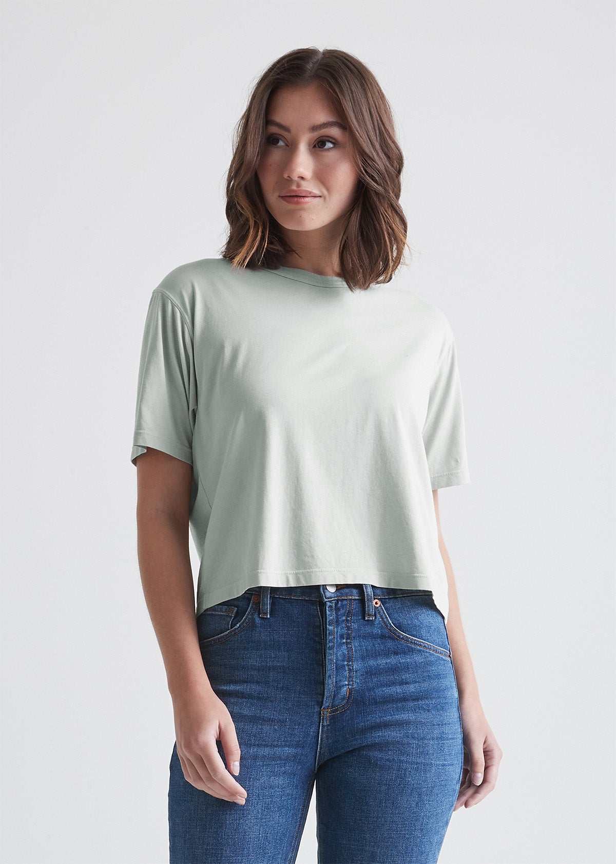 Women's Light Green Soft Lightweight Crop T-Shirt Front