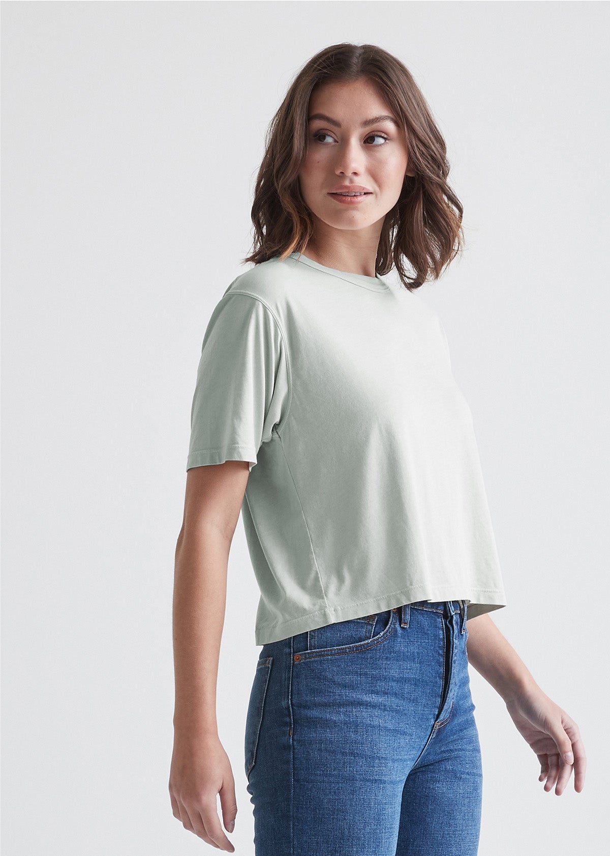 Women's Light Green Soft Lightweight Crop T-Shirt Side