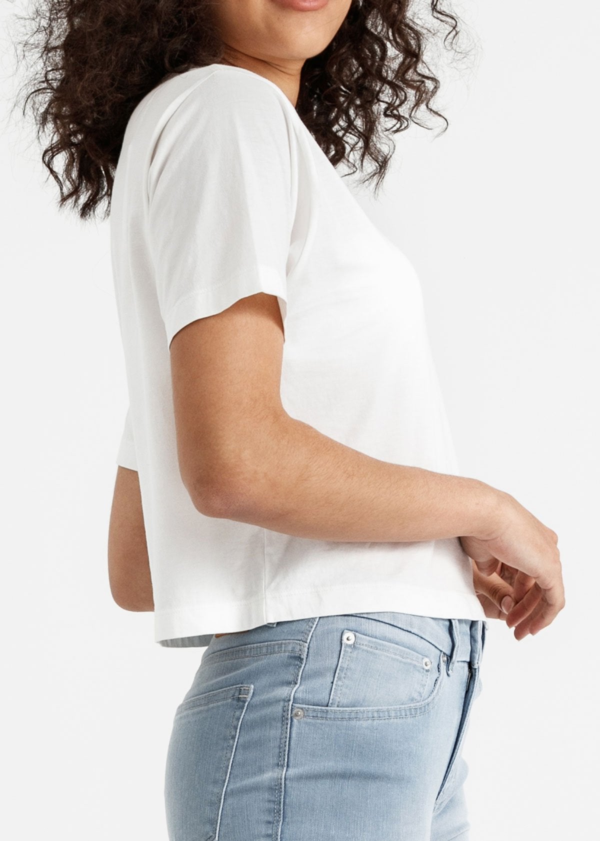 Women's white lightweight soft crop tshirt side