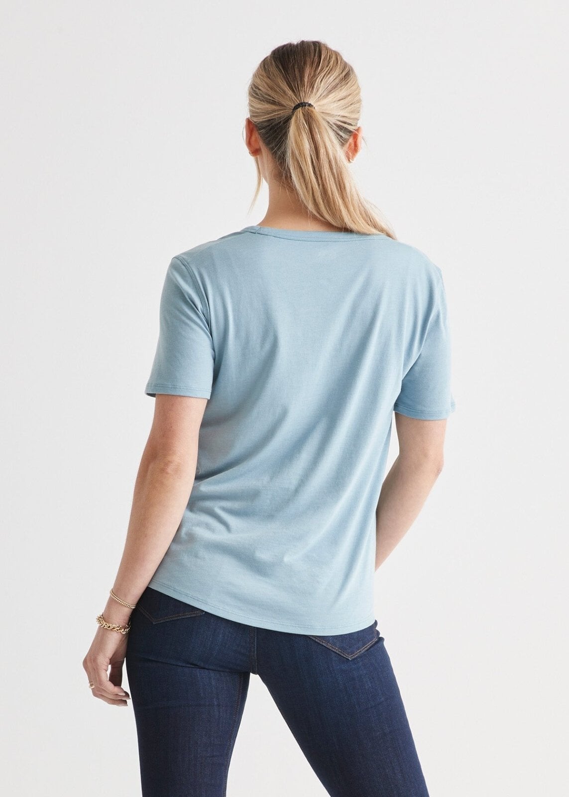 Women's Soft Lightweight Blue V-Neck T-Shirt Back