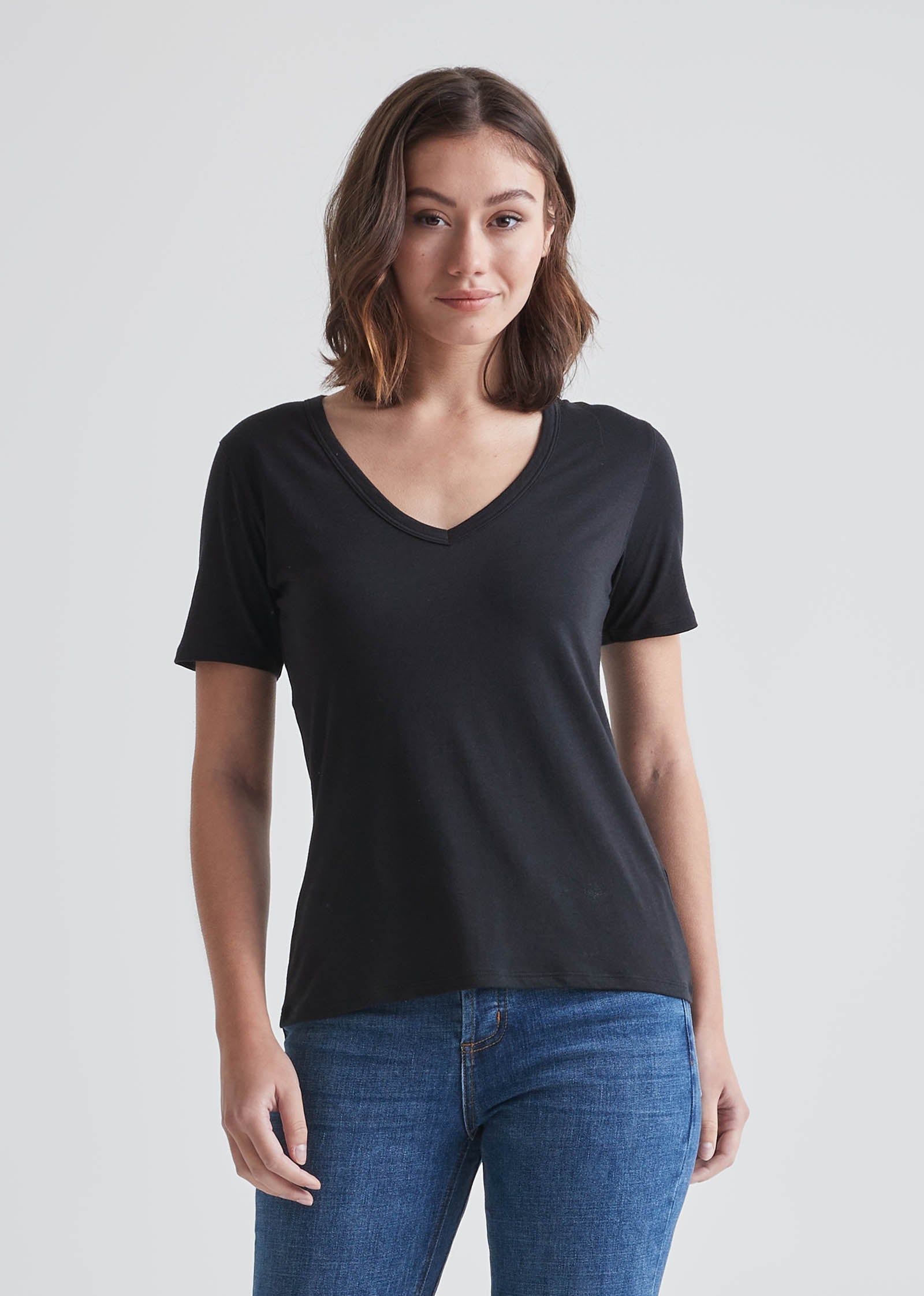 Slim Fit V-neck Tee Shirt (2-pack) - Black