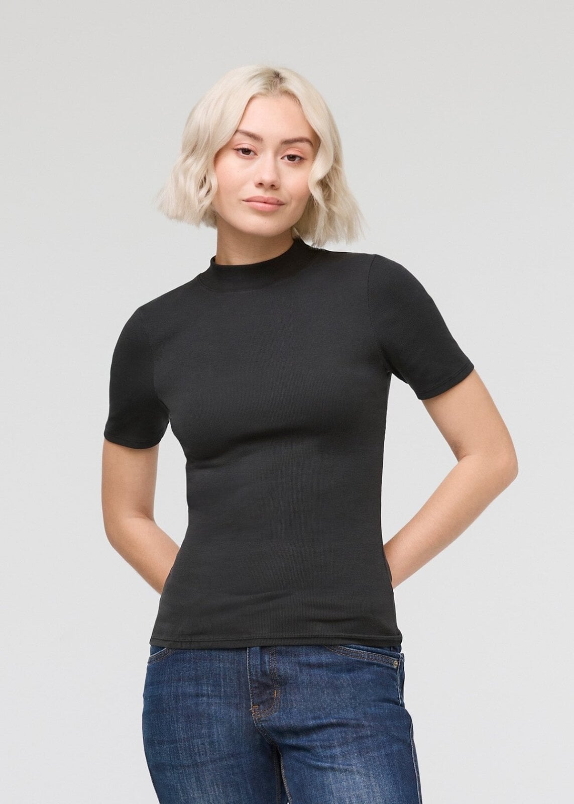 Women's Black Pima Cotton Mock Neck T-Shirt